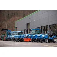 Text: All models of LS tractors lined up.